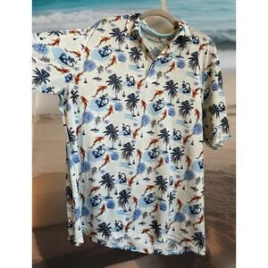 Mens Golf Polo Aloha Koi Fish Nautical Tropical Shirt XL Travel Friendly Casual